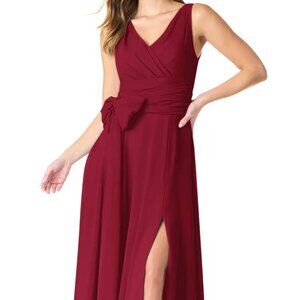 Azazie Bianca Burgundy A-Line Pleated Chiffon Dress Size 14